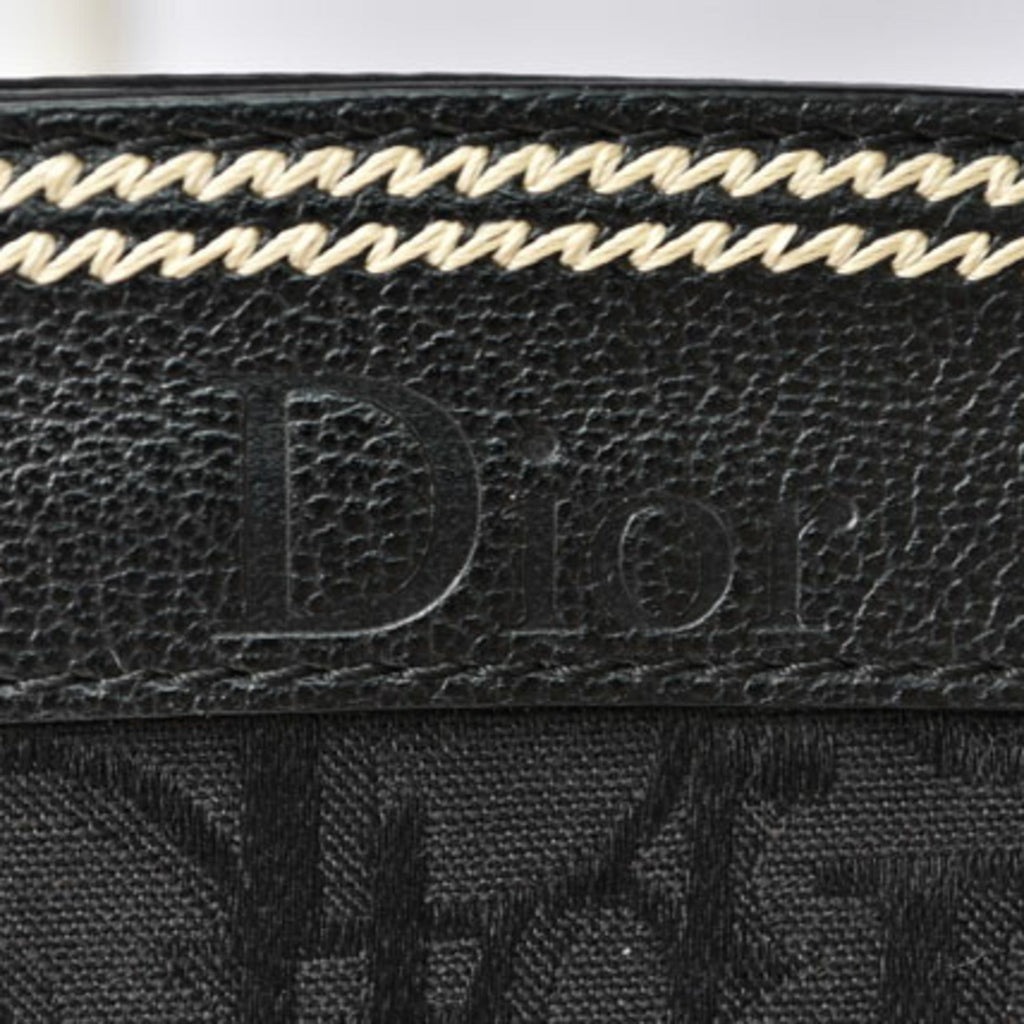 CHRISTIAN DIOR Tote Bag Embroidered Trotter Flower Embroidery Black
