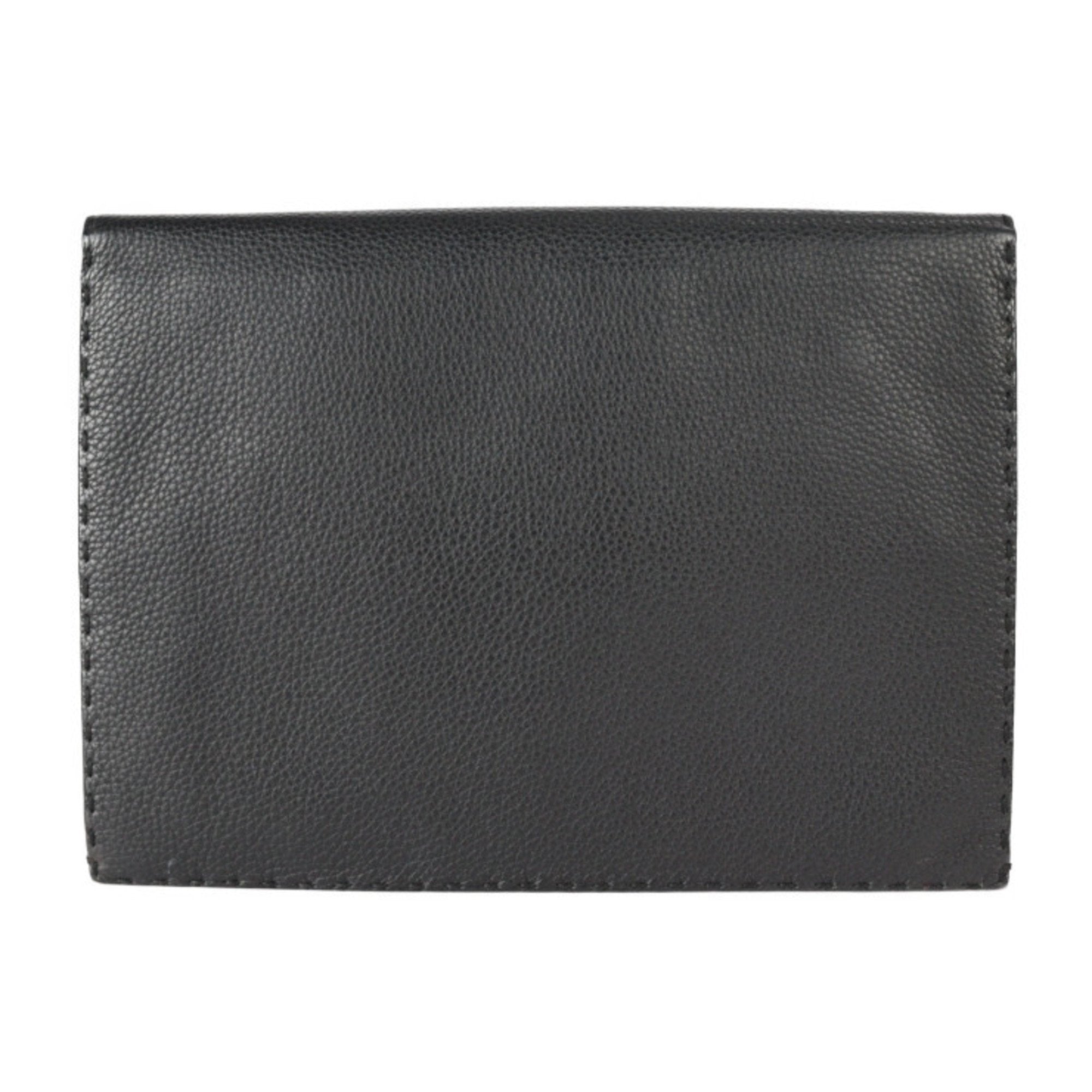 FENDI Selleria Clutch Bag 7VA376 Roman Leather Black Silver Hardware Wristlet Second Pouch