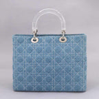 CHRISTIAN DIOR lady large 2way hand shoulder bag denim blue Lady