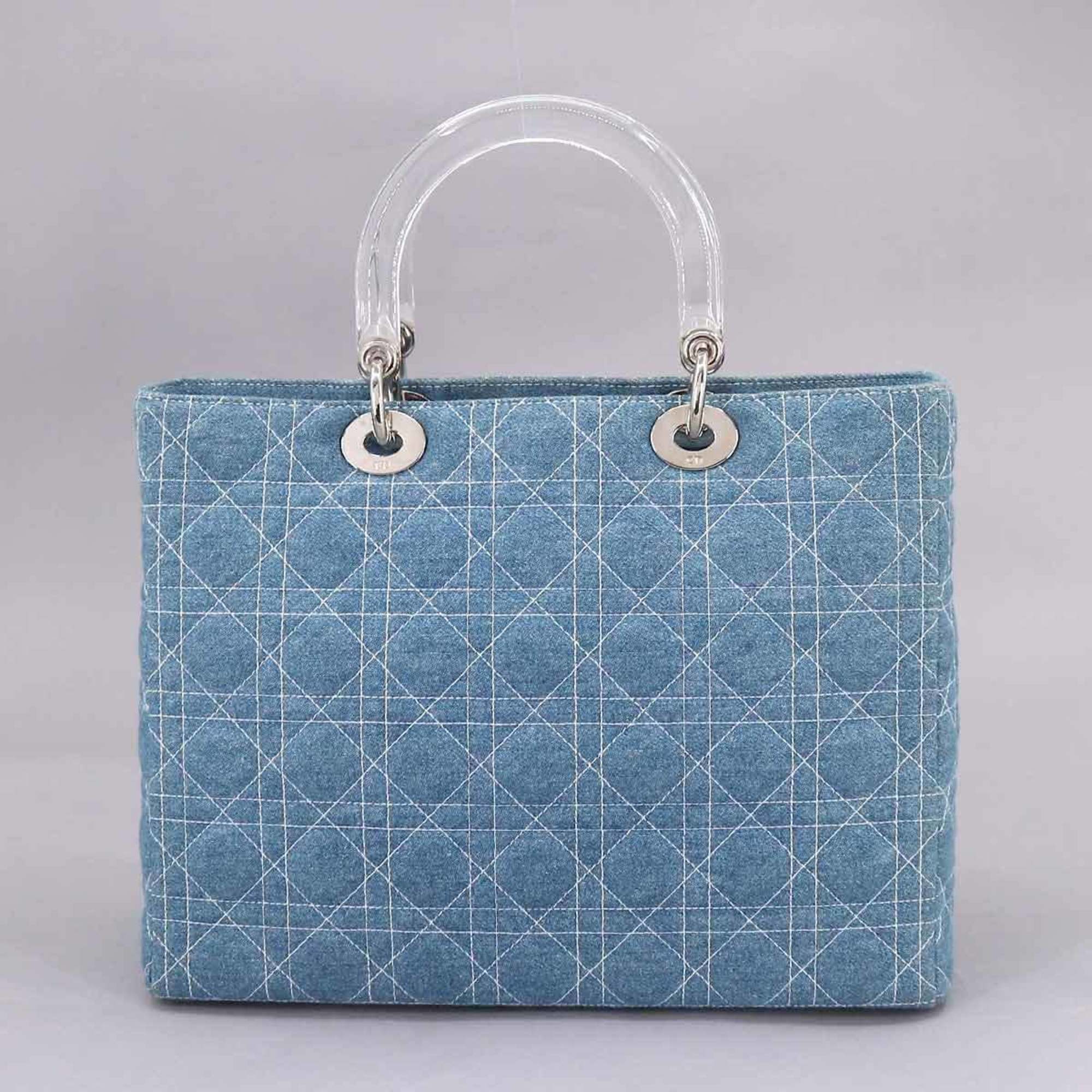 CHRISTIAN DIOR lady large 2way hand shoulder bag denim blue Lady