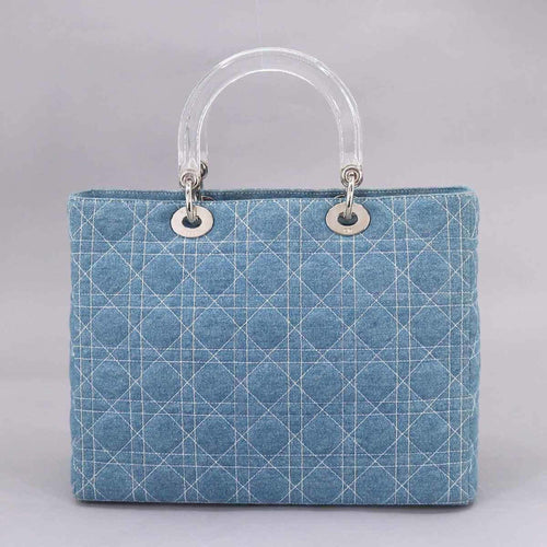 CHRISTIAN DIOR lady large 2way hand shoulder bag denim blue Lady