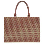 FENDI Zucca Tote Bag Red x Beige Canvas Leather Briefcase Women's