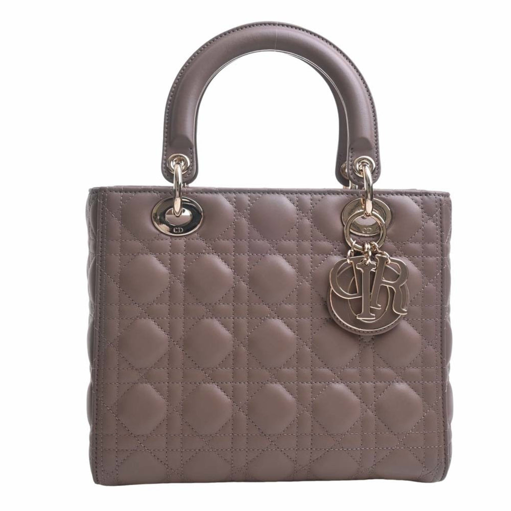 CHRISTIAN DIOR Lady Cannage Leather Handbag M0565OCEA Brown Women's