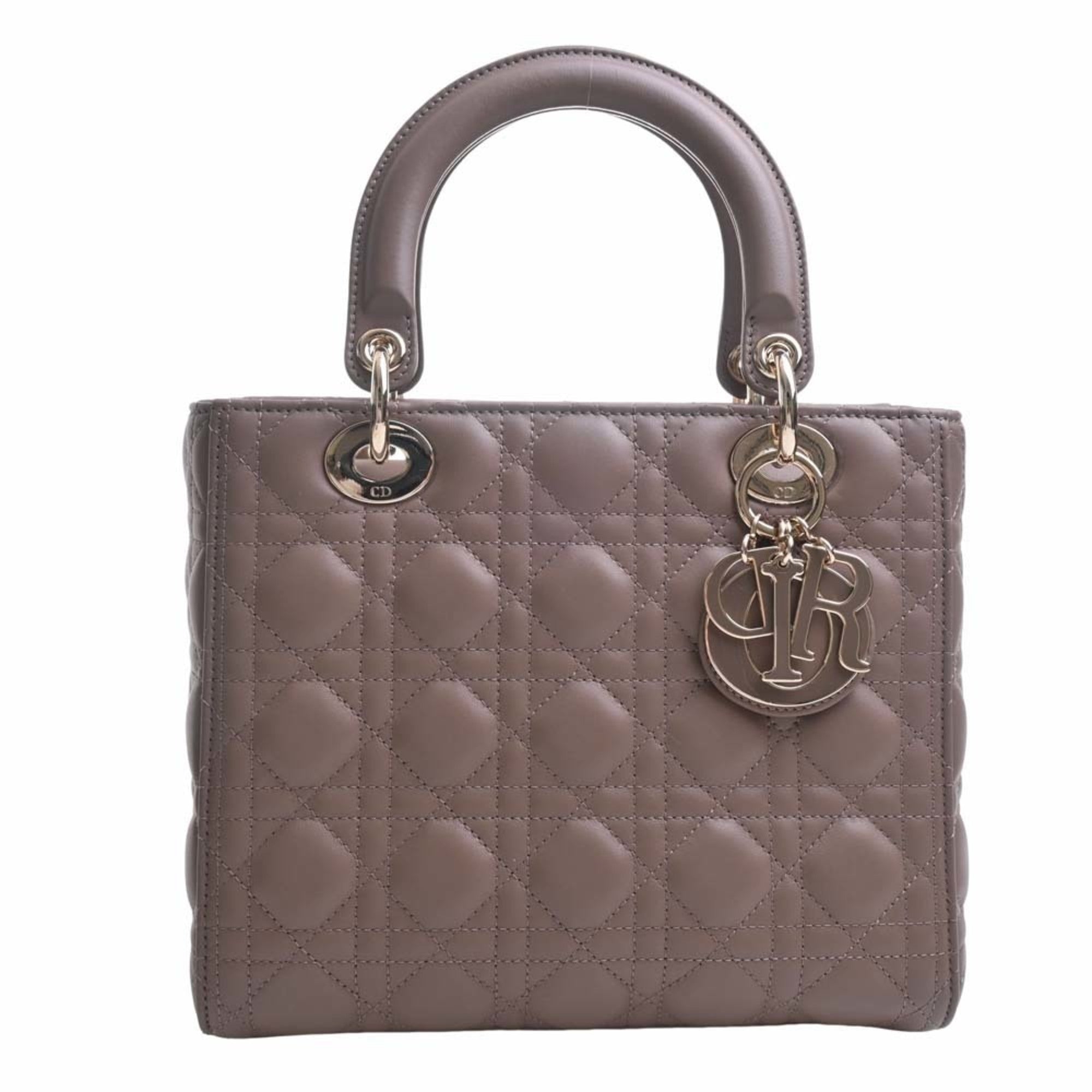 CHRISTIAN DIOR Lady Cannage Leather Handbag M0565OCEA Brown Women's