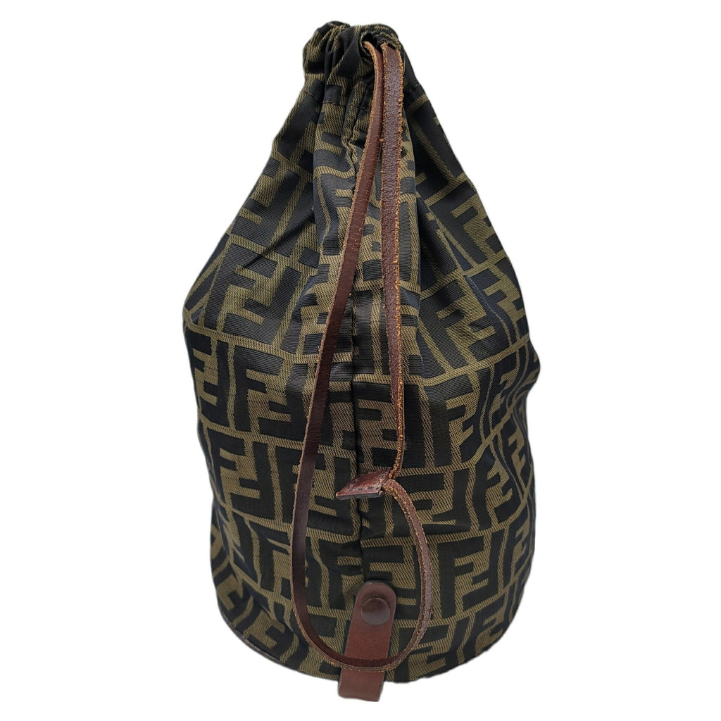 FENDI Zucca pattern bag brown khaki leather storage foldable nylon women's men's unisex