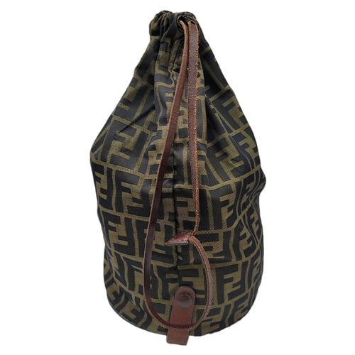 FENDI Zucca pattern bag brown khaki leather storage foldable nylon women's men's unisex