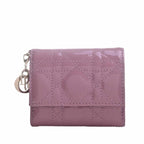 CHRISTIAN DIOR Lady Cannage Patent Lotus Trifold Wallet Pink Ladies