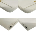 Christian Dior Clutch Bag White Gold Flap Leather Plate Ladies