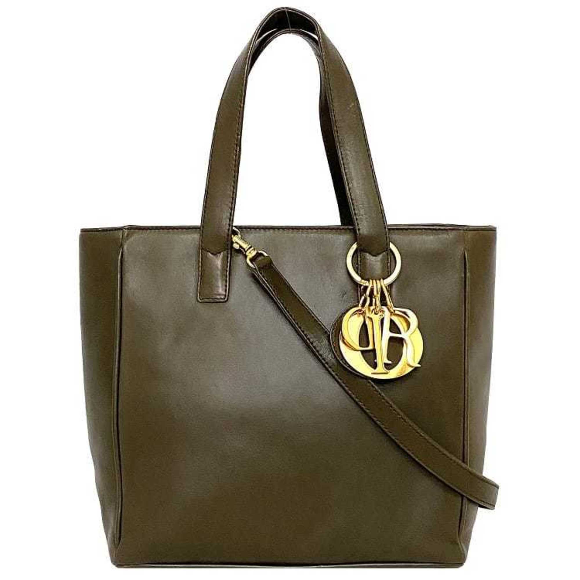 CHRISTIAN DIOR 2way bag brown cannage handbag leather lambskin