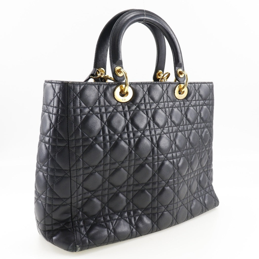CHRISTIAN DIOR Dior Christian Lady Large Handbag Canage 2WAY Shoulder Calf Black/Gold Hardware Ladies