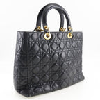 CHRISTIAN DIOR Dior Christian Lady Large Handbag Canage 2WAY Shoulder Calf Black/Gold Hardware Ladies