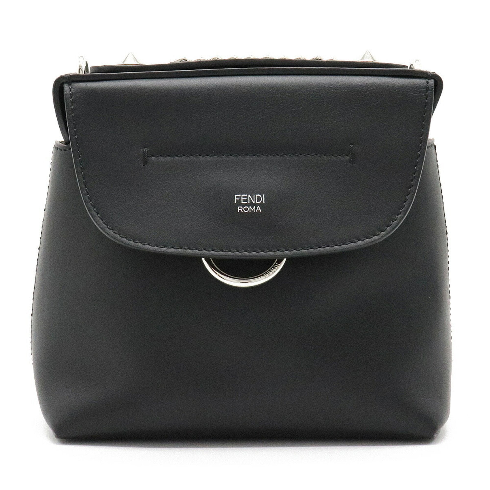 Fendi Back to School Backpack Rucksack Chain Shoulder Bag Leather Black 8BZ041