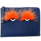Fendi Clutch Bag Navy Mon 8M0363-41D Leather FENDI Fur Men's Women's Blue