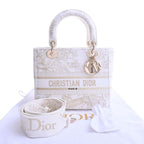 CHRISTIAN DIOR Canvas Lady Delight Embroidered Medium Handbag White Ladies