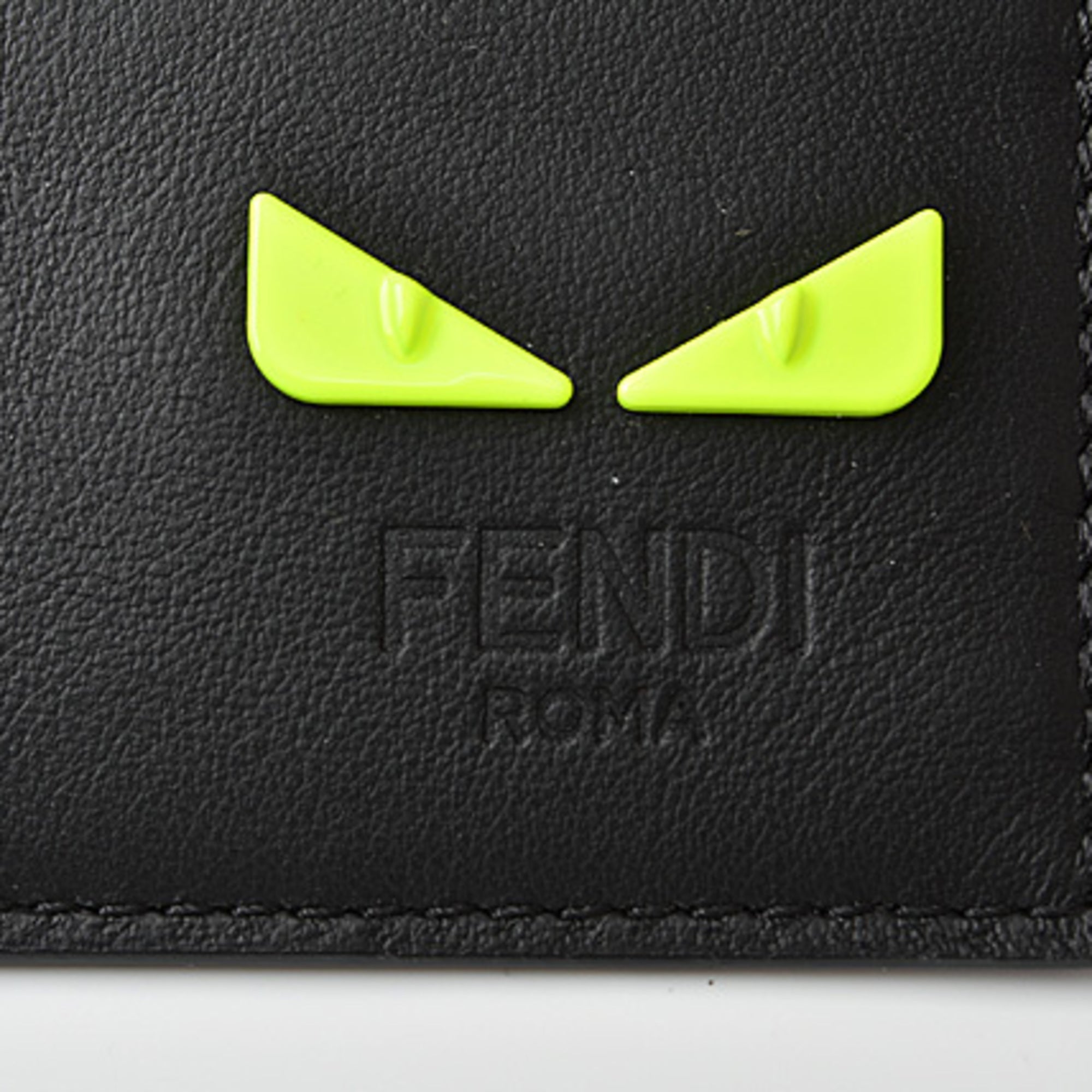 Fendi Card Case Business Holder FENDI Leather I SEE YOU Black Fluo Yellow 7M0164