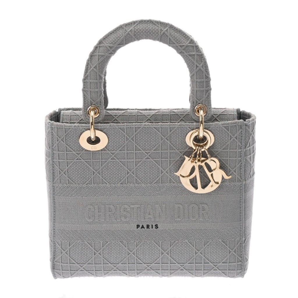 CHRISTIAN DIOR LADY D-LITE Medium Gray Ladies Canage Embroidered Handbag
