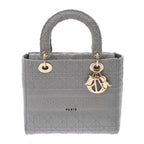 CHRISTIAN DIOR LADY D-LITE Medium Gray Ladies Canage Embroidered Handbag
