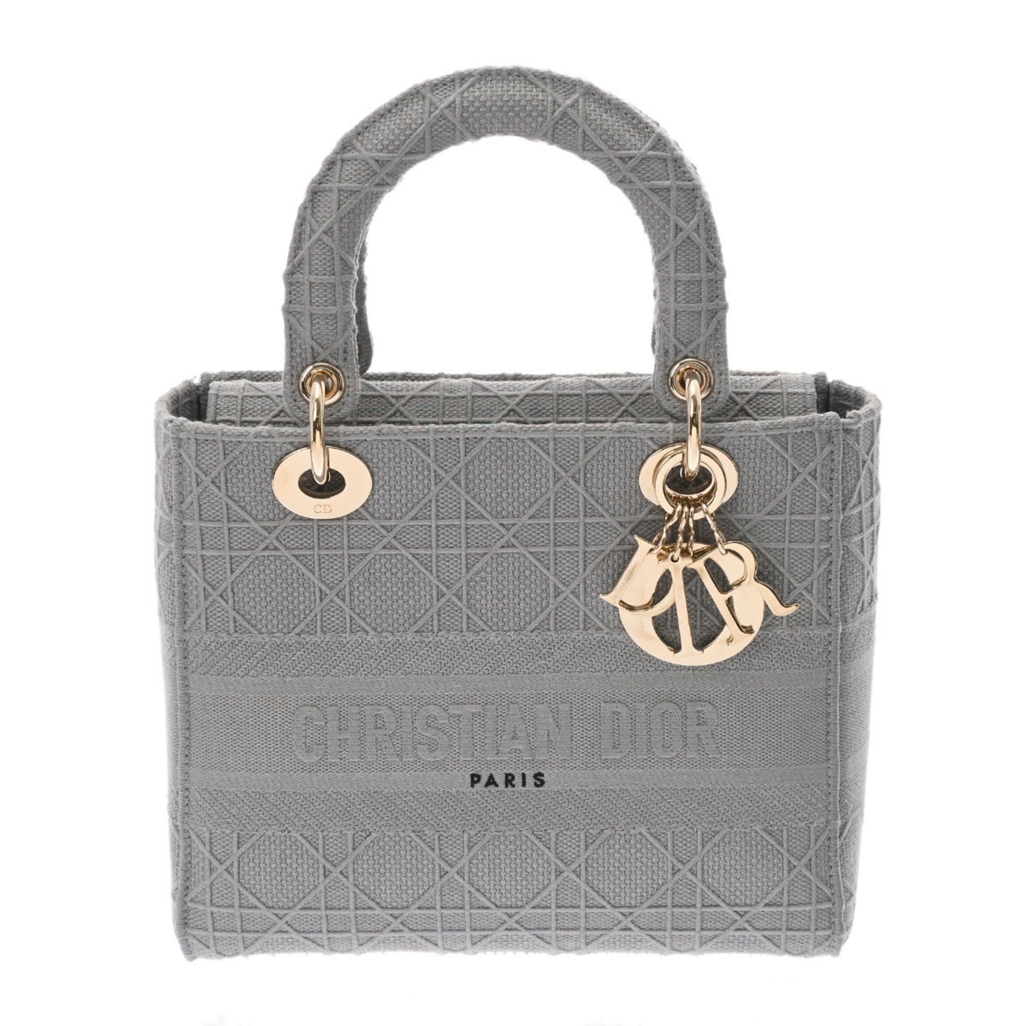 CHRISTIAN DIOR LADY D-LITE Medium Gray Ladies Canage Embroidered Handbag