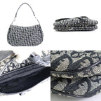 CHRISTIAN DIOR Shoulder Bag Trotter Double Saddle Canvas/Leather Gray/Black Silver Ladies