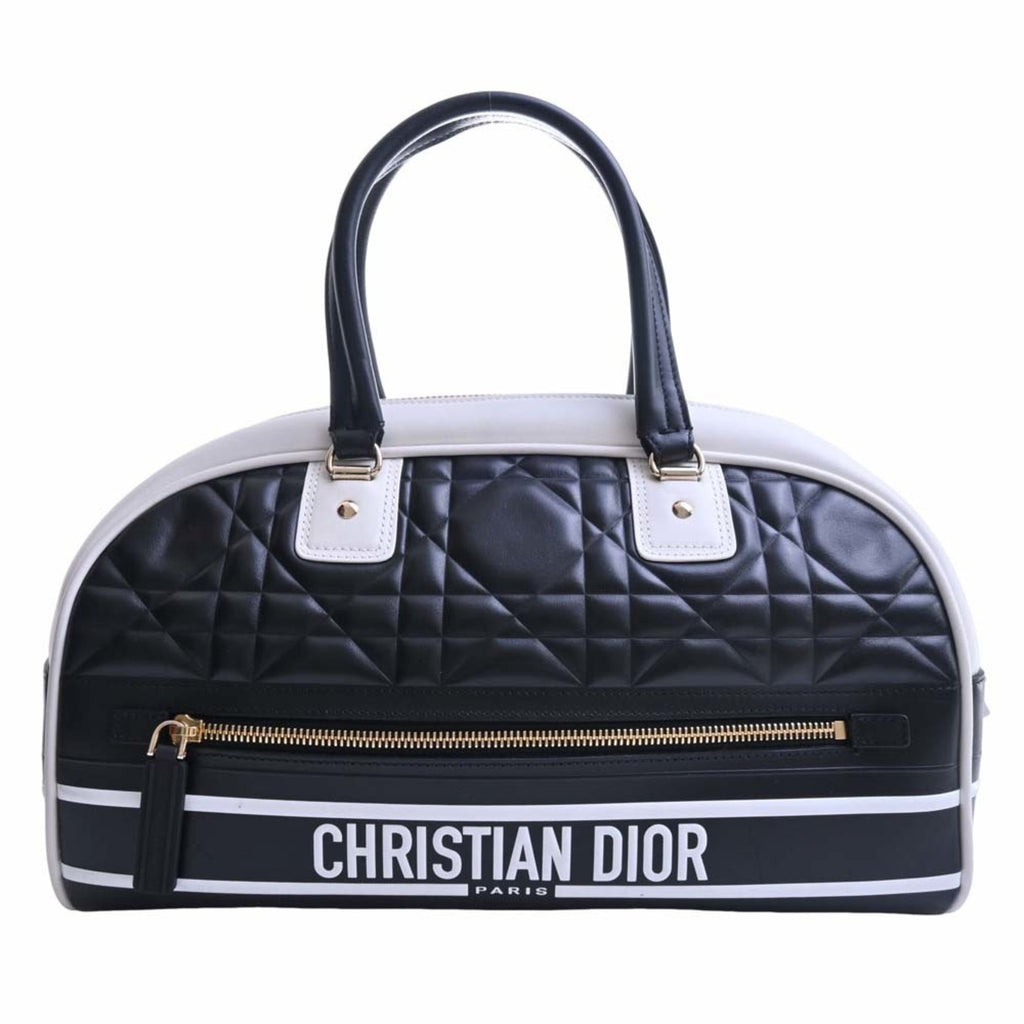 CHRISTIAN DIOR DIOR VIBE macro cannage leather medium bag handbag black white ladies