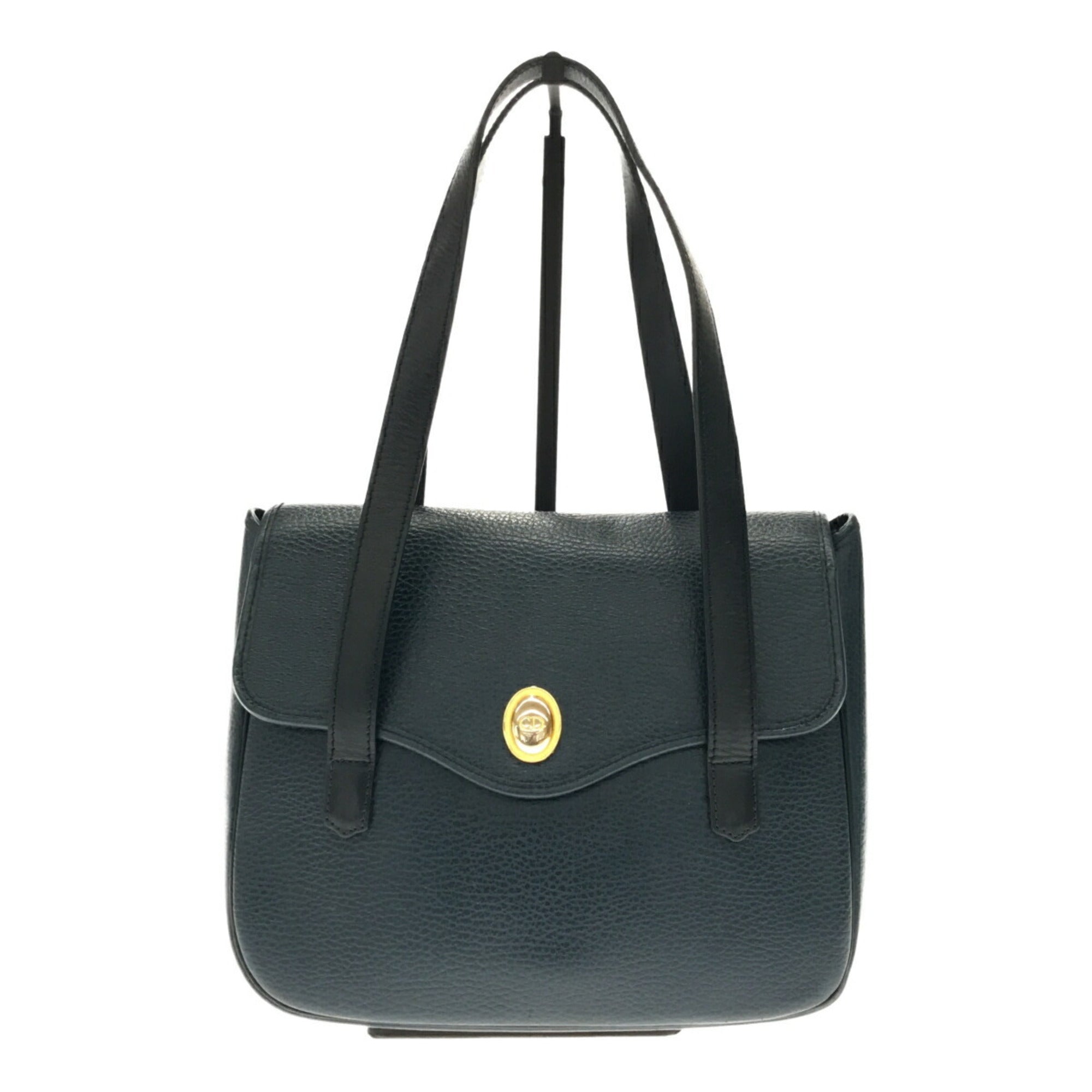 CHRISTIAN DIOR Handbag Leather Navy Gold Hardware CD Logo Oval Plate Women's