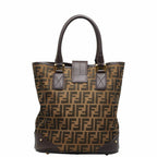 FENDI Zucca Bucket Handbag Tote Bag 8BH091 Beige Brown Canvas Leather Women's