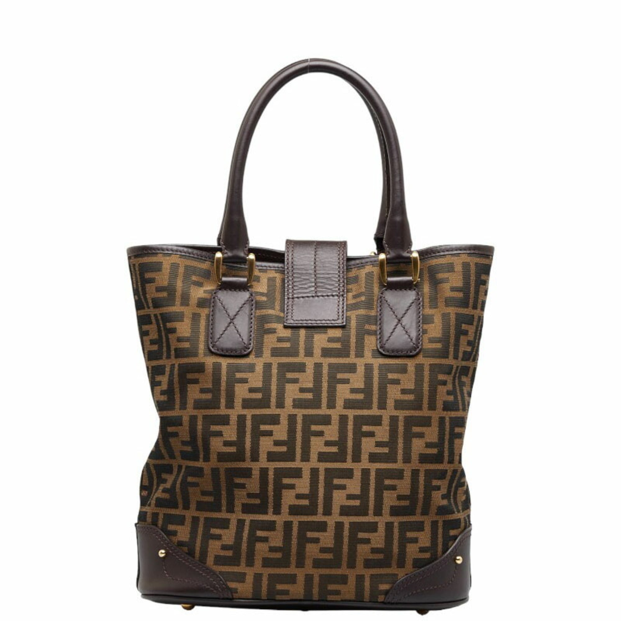 FENDI Zucca Bucket Handbag Tote Bag 8BH091 Beige Brown Canvas Leather Women's