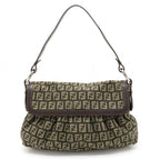 FENDI Zucchino Pattern Chef Bag Shoulder Handbag Canvas Dark Brown Beige 8BR353