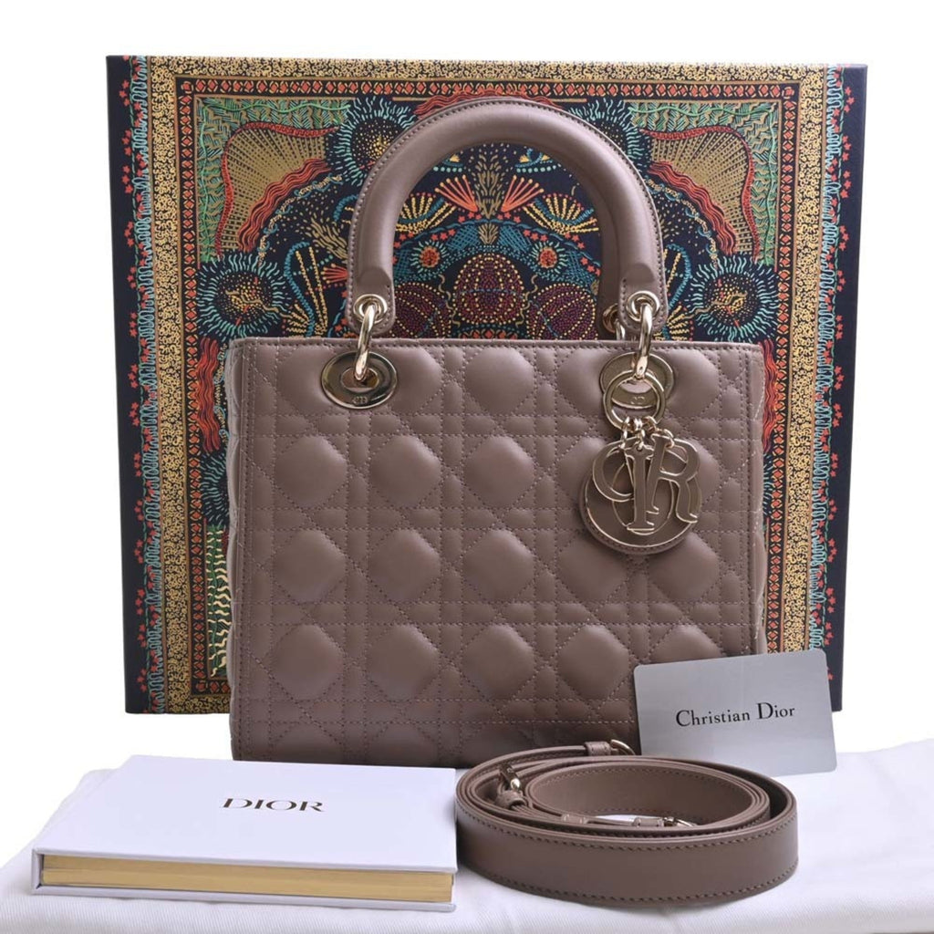 CHRISTIAN DIOR Lady Cannage Leather Handbag M0565OCEA Brown Women's