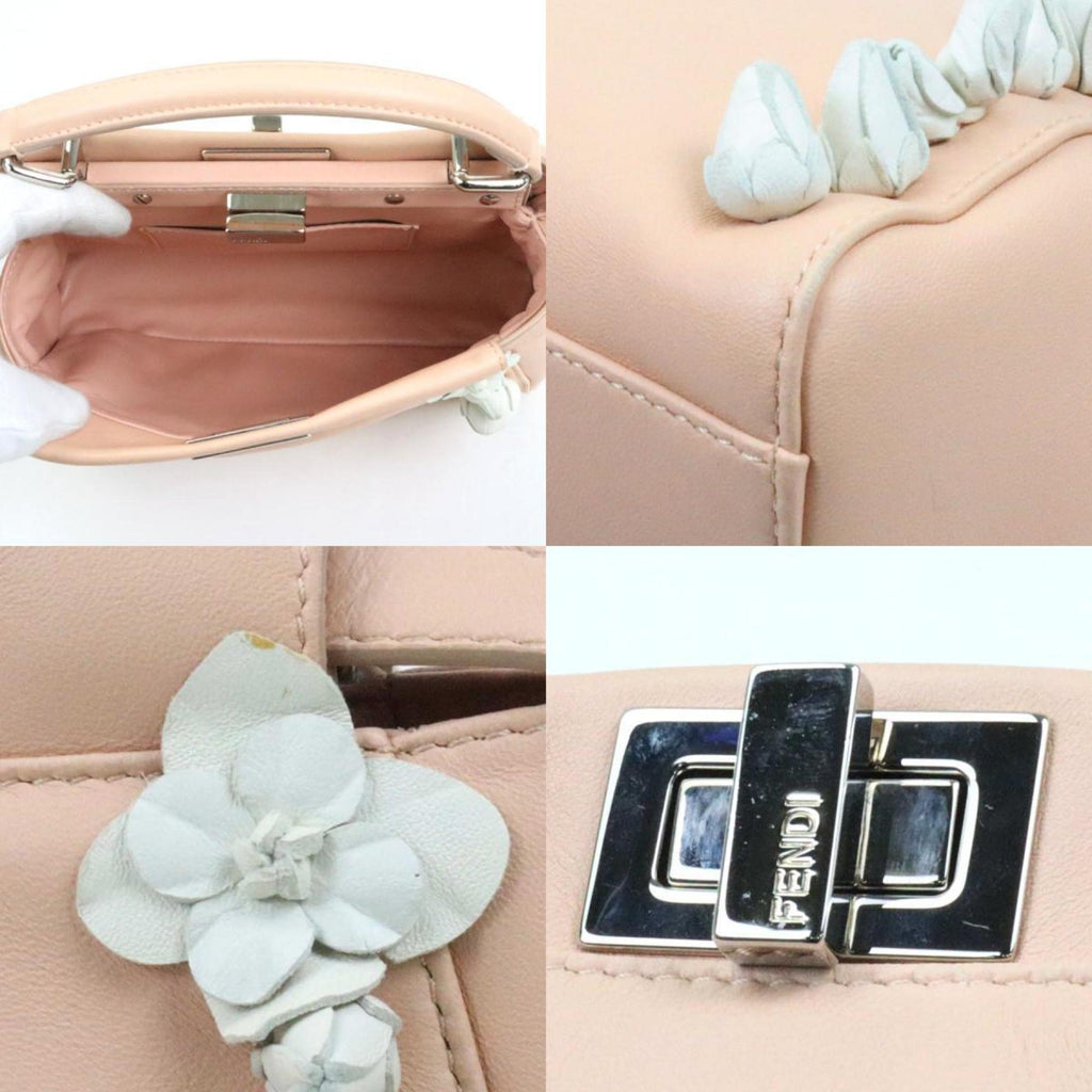 Fendi Handbag Shoulder Bag Mini Peekaboo Leather Pink Beige/White Silver Women's
