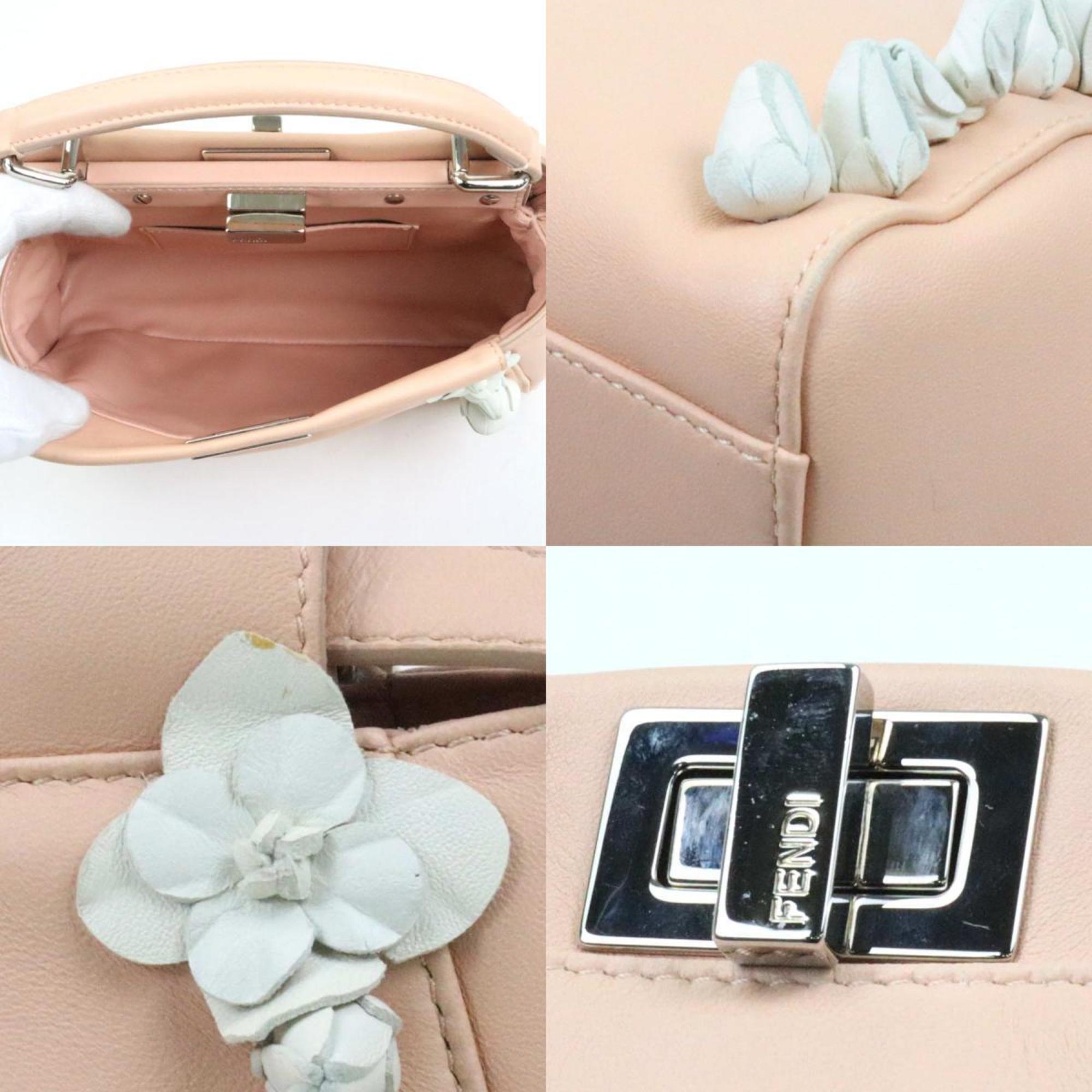 Fendi Handbag Shoulder Bag Mini Peekaboo Leather Pink Beige/White Silver Women's