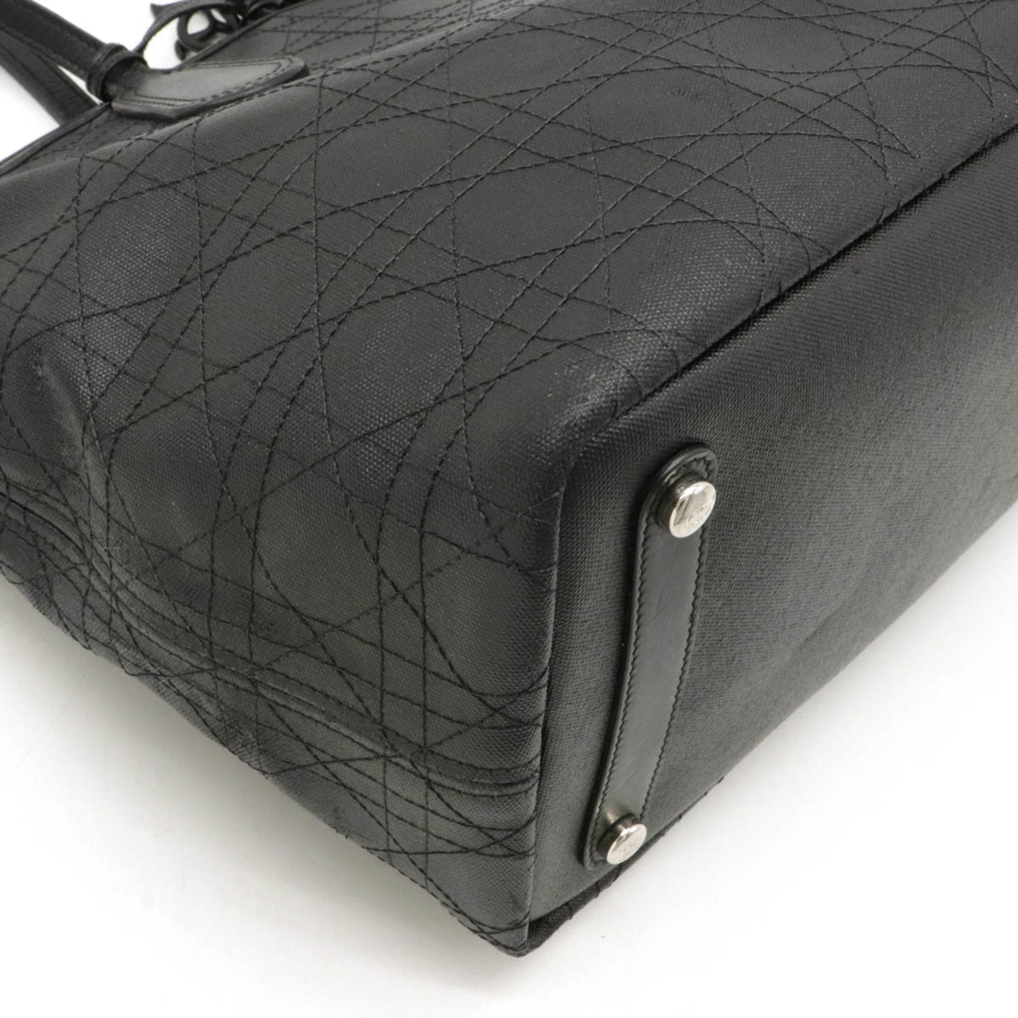 BagsChristian Dior Christian Lady Cannage Pana Tote Bag ted Canvas Leather Black M1110PPCP