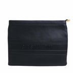 CHRISTIAN DIOR Leather Striped Pouch Clutch Bag Second Black Ladies