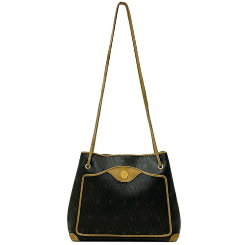 Christian Dior Tote Bag Black Brown Honeycomb Shoulder PVC Leather Ladies