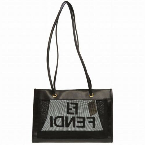 FENDI mesh leather black tote bag 0142