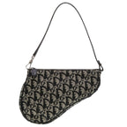 CHRISTIAN DIOR Saddle Pouch Trotter Canvas Black Handbag