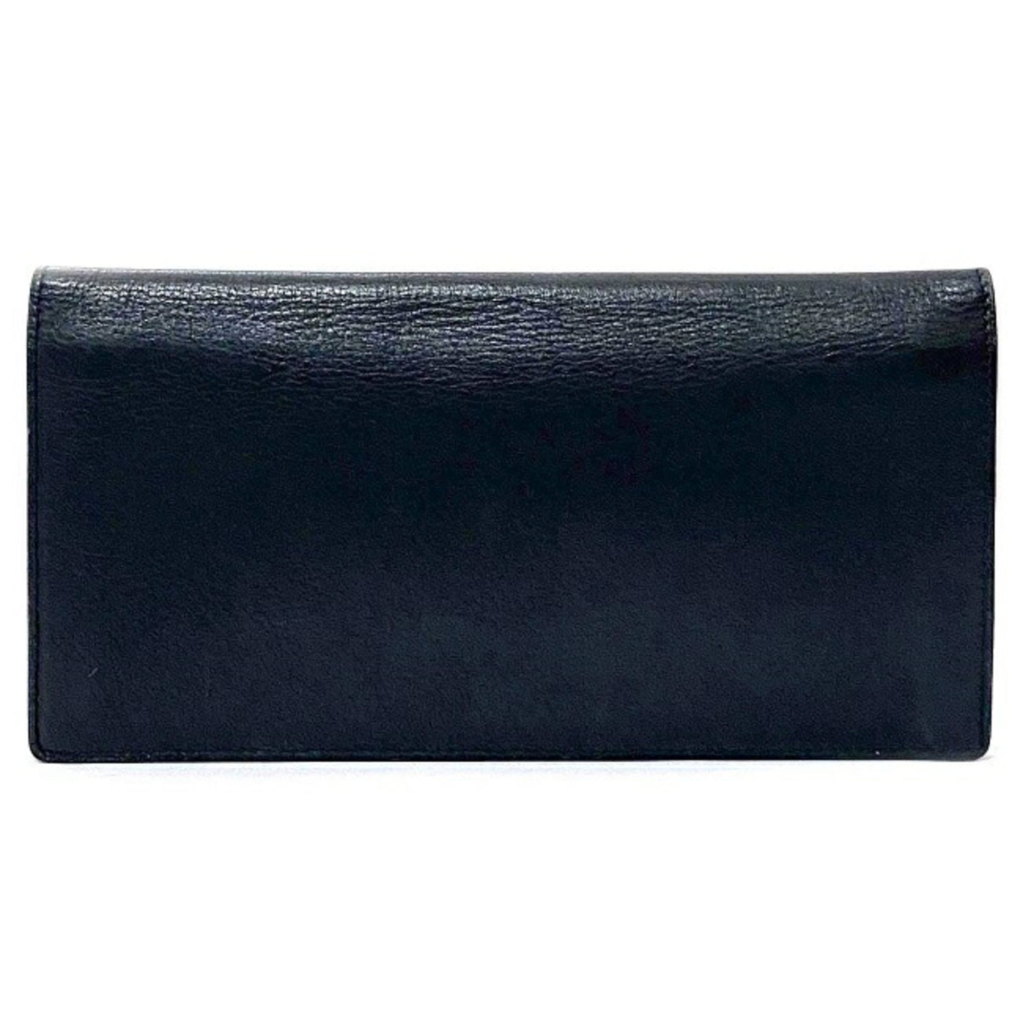 Christian Dior Folio Long Wallet Navy Leather Women's Dark Blue