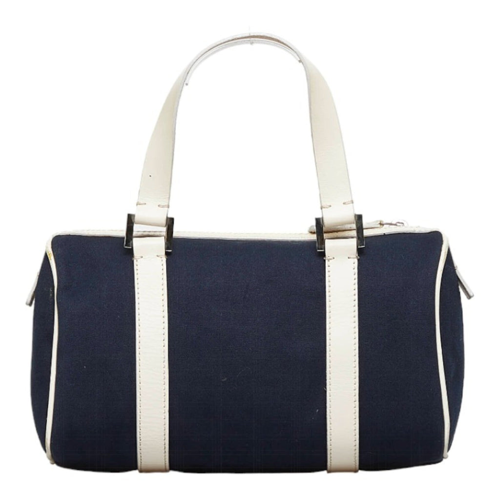 FENDI handbag navy white canvas leather ladies