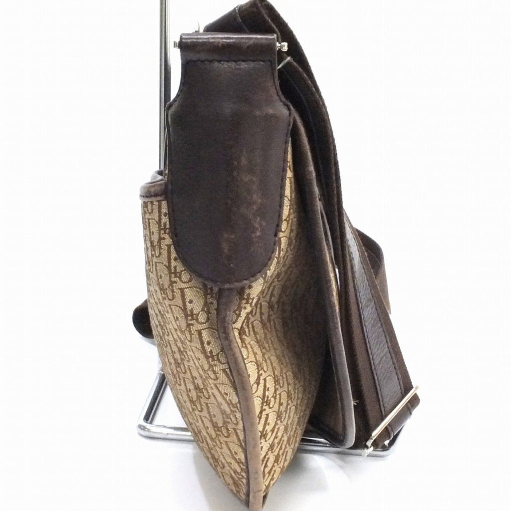 CHRISTIAN DIOR Shoulder Bag Trotter Brown Beige Leather Canvas