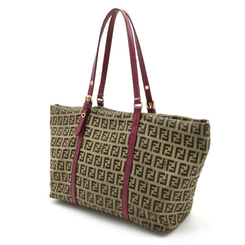 FENDI Zucchino Zucca pattern handbag tote bag canvas leather khaki beige purple 8BH214