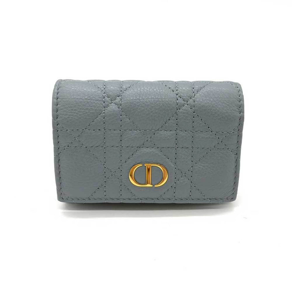 CHRISTIAN DIOR Wallet Caro Cannage XS Coin Case Purse Cloud Blue Bifold CD Ladies Calfskin Leather S5132UWHC ChristianDior