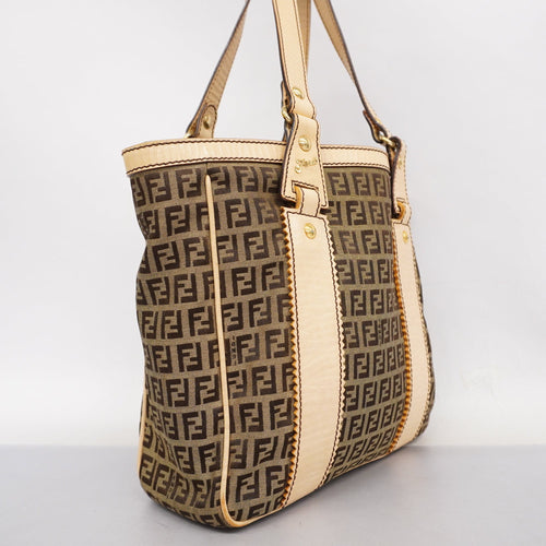 FENDIAuth  Zucchino Shoulder Bag Women's Canvas,Leather Tote Bag Beige,Brown
