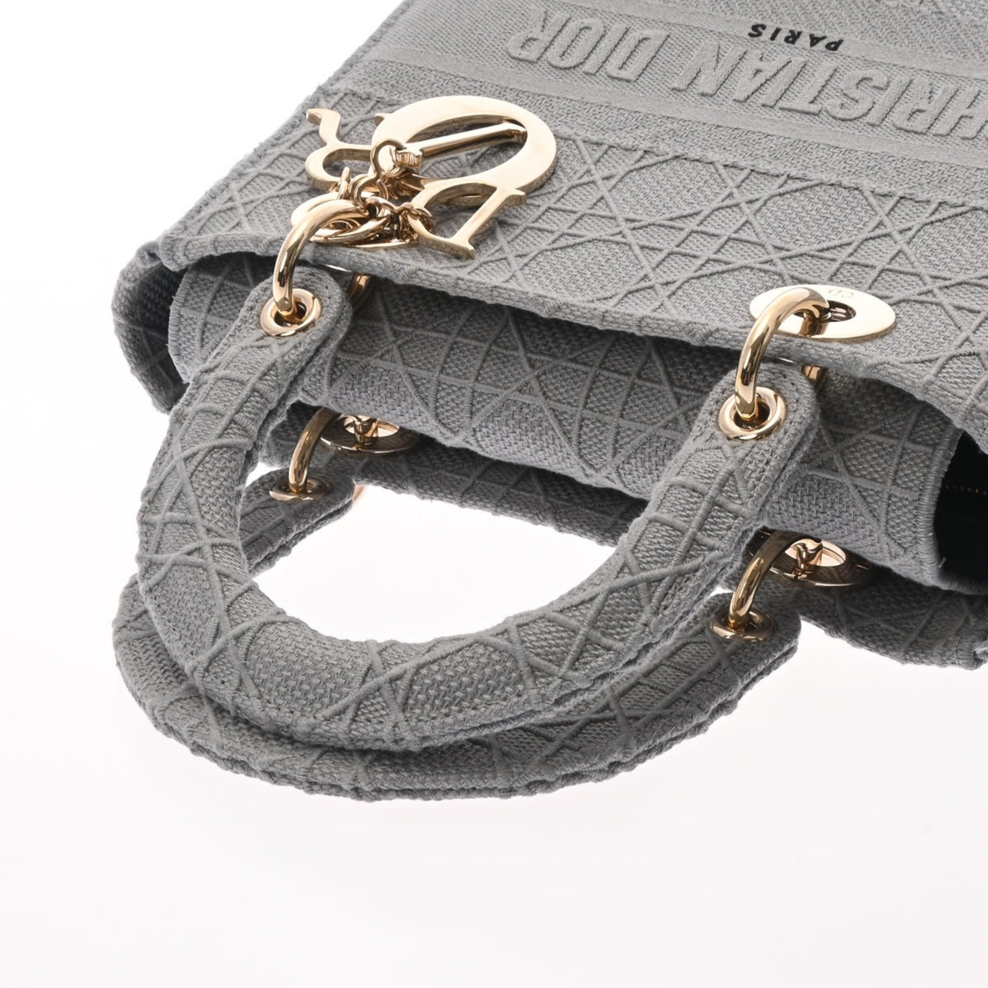CHRISTIAN DIOR LADY D-LITE Medium Gray Ladies Canage Embroidered Handbag