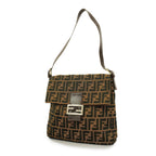 FENDIAuth  Zucca Mamma Bucket Women's Nylon Canvas,Leather Handbag Brown