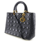 CHRISTIAN DIOR Dior Christian Lady Large Handbag Canage 2WAY Shoulder Calf Black/Gold Hardware Ladies