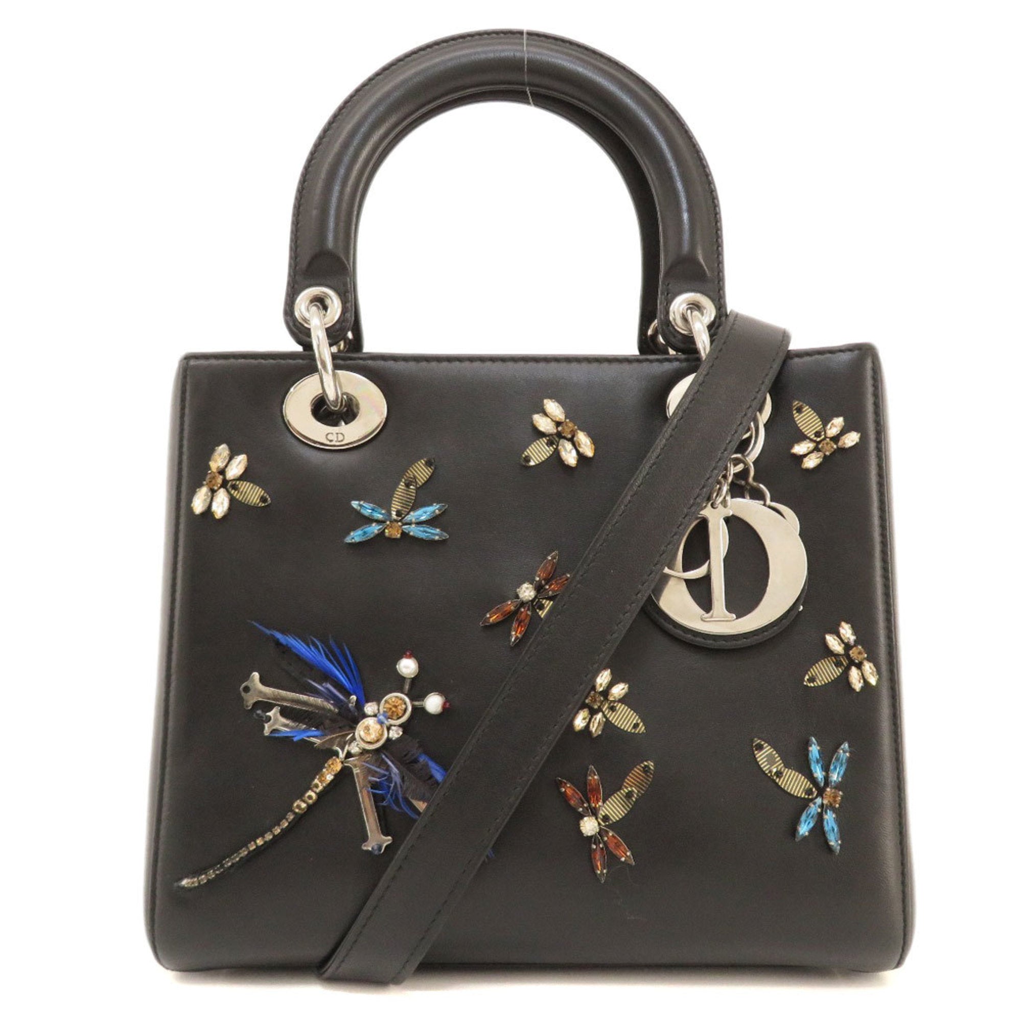CHRISTIAN DIOR Lady Dragonfly Motif Handbag Calf Women's
