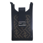 FENDI Canvas Leather FF Motif Smartphone Bag Shoulder 7AR944 Black Ladies