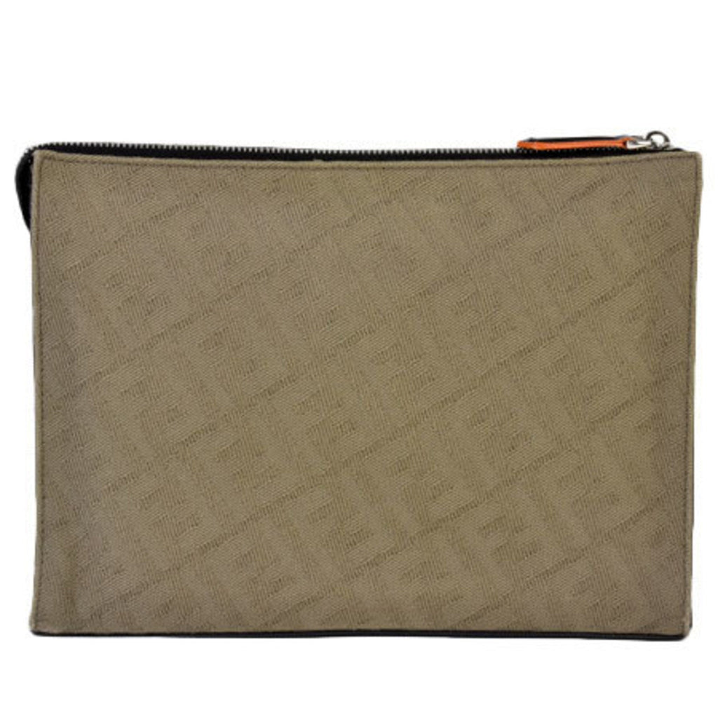 FENDI Clutch Bag Orange x Brown Zucca Fabric Leather 7V33 AB01