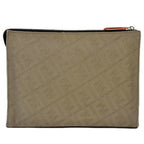 FENDI Clutch Bag Orange x Brown Zucca Fabric Leather 7V33 AB01