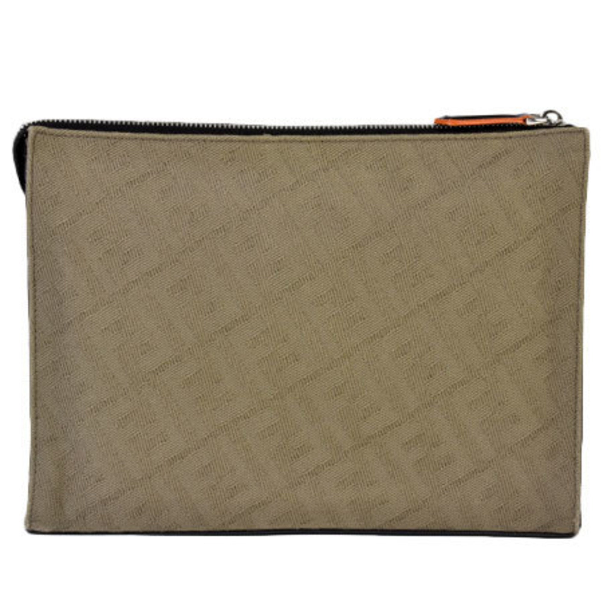 FENDI Clutch Bag Orange x Brown Zucca Fabric Leather 7V33 AB01
